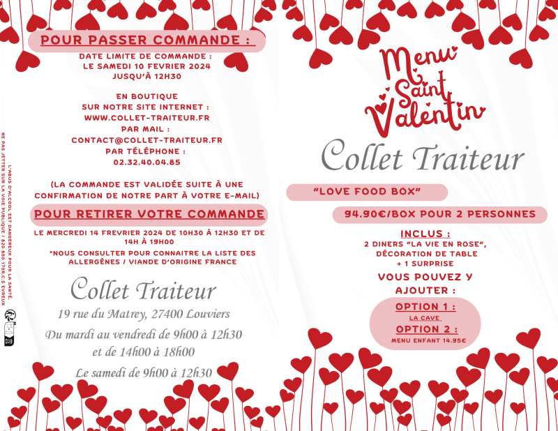 Carte Saint Valentin 2024 Collet Traiteur